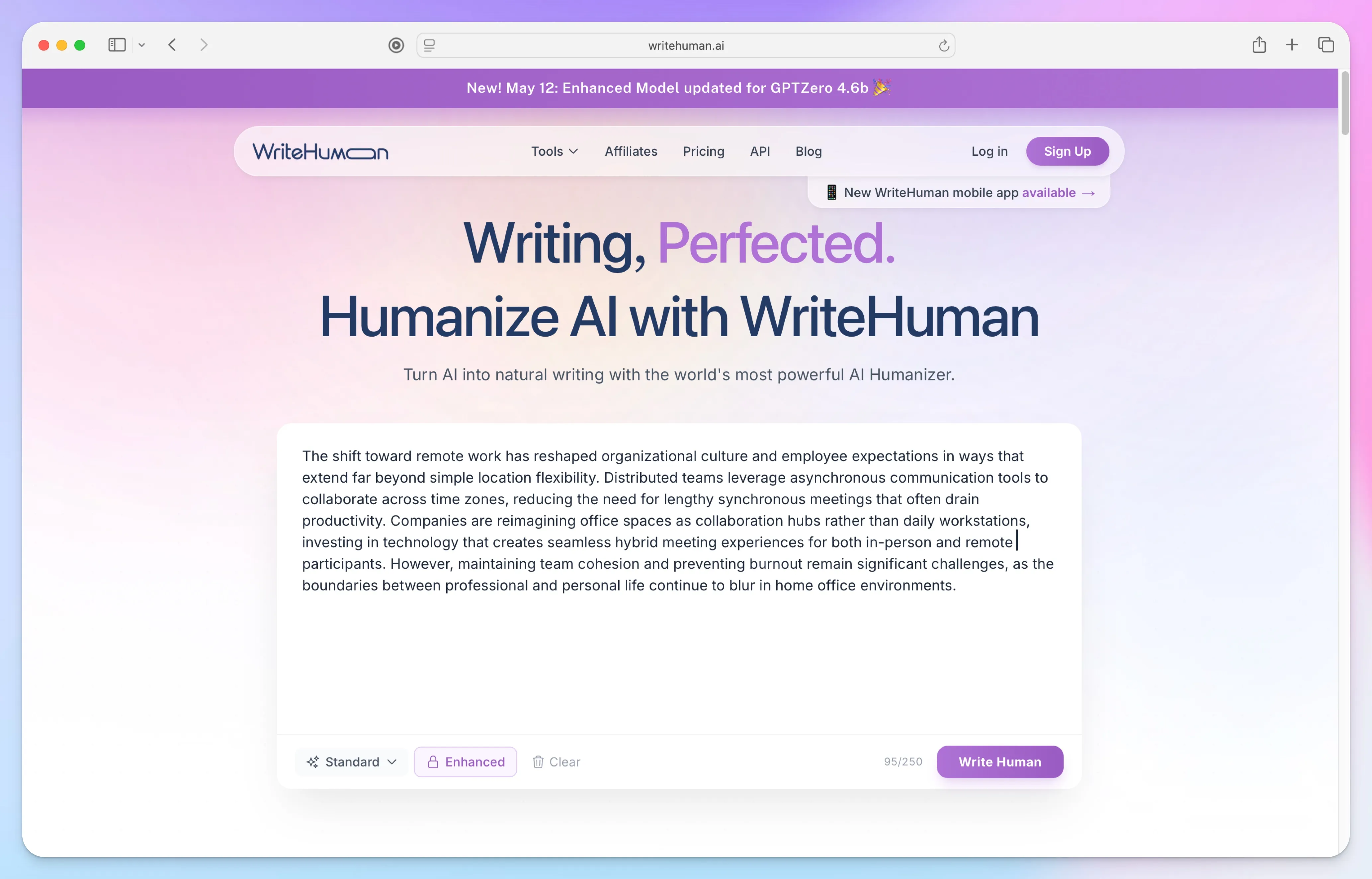 WriteHuman user interface